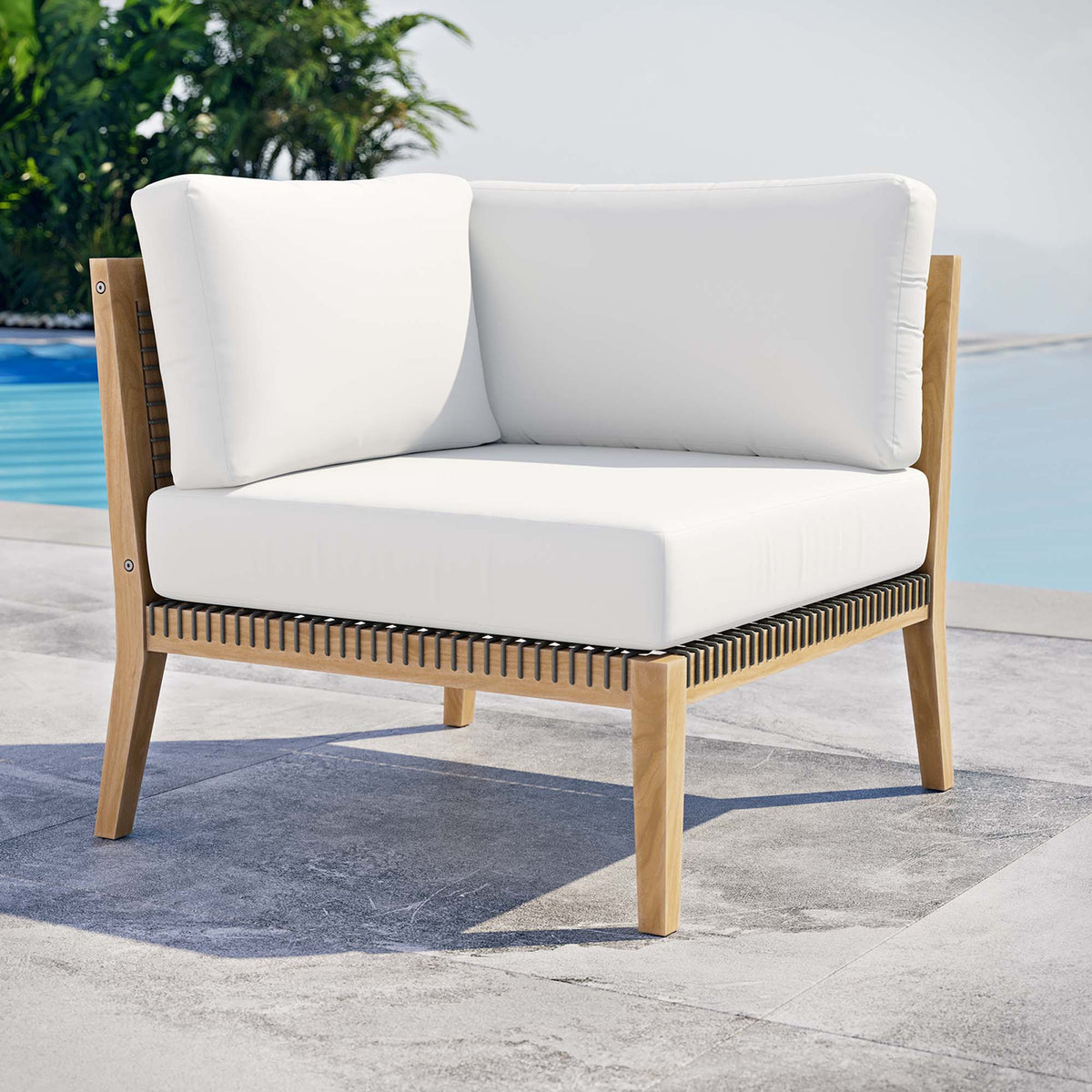 Clearwater Outdoor Patio Teak Wood Corner Chair - Gray White
