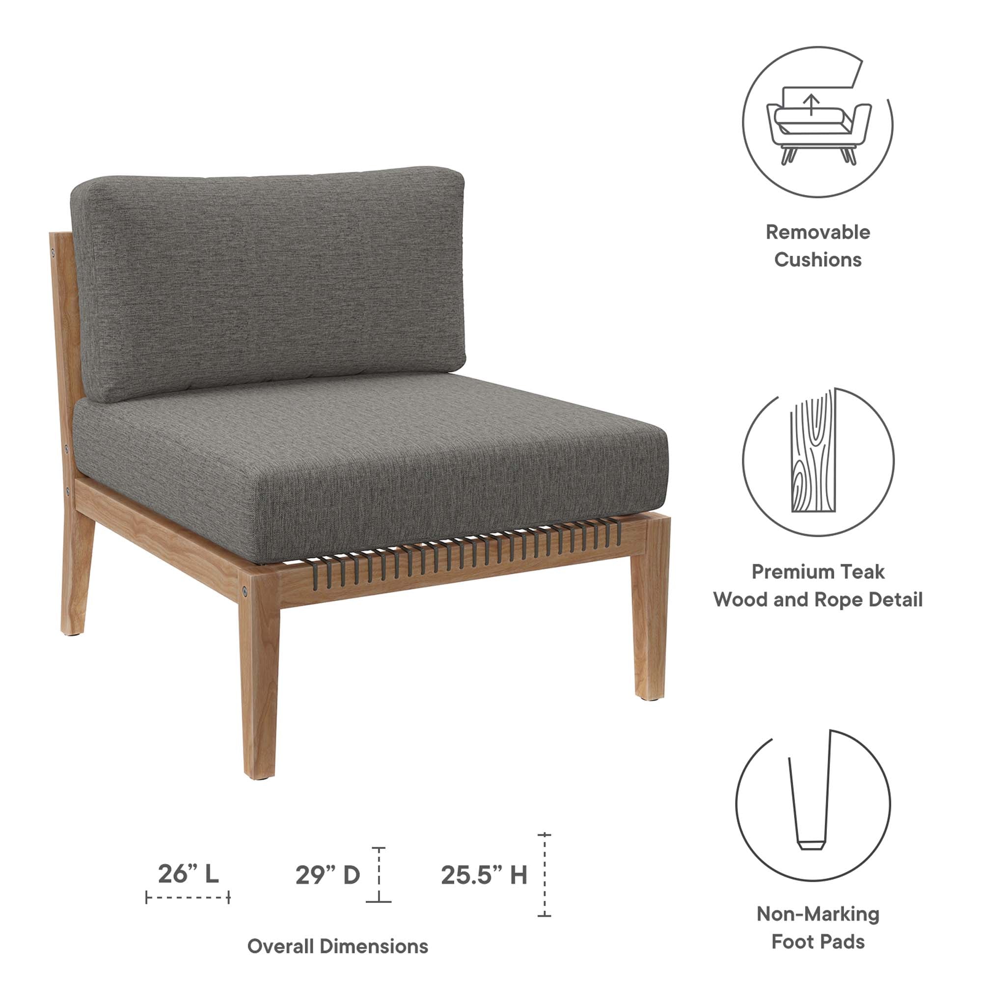 Clearwater Outdoor Patio Teak Wood Armless Chair - Gray Graphite