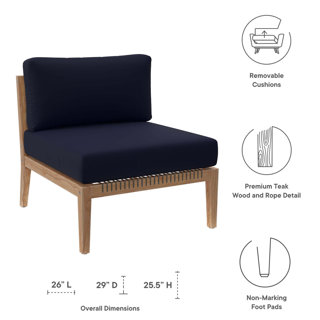 Clearwater Outdoor Patio Teak Wood Armless Chair - Gray Navy