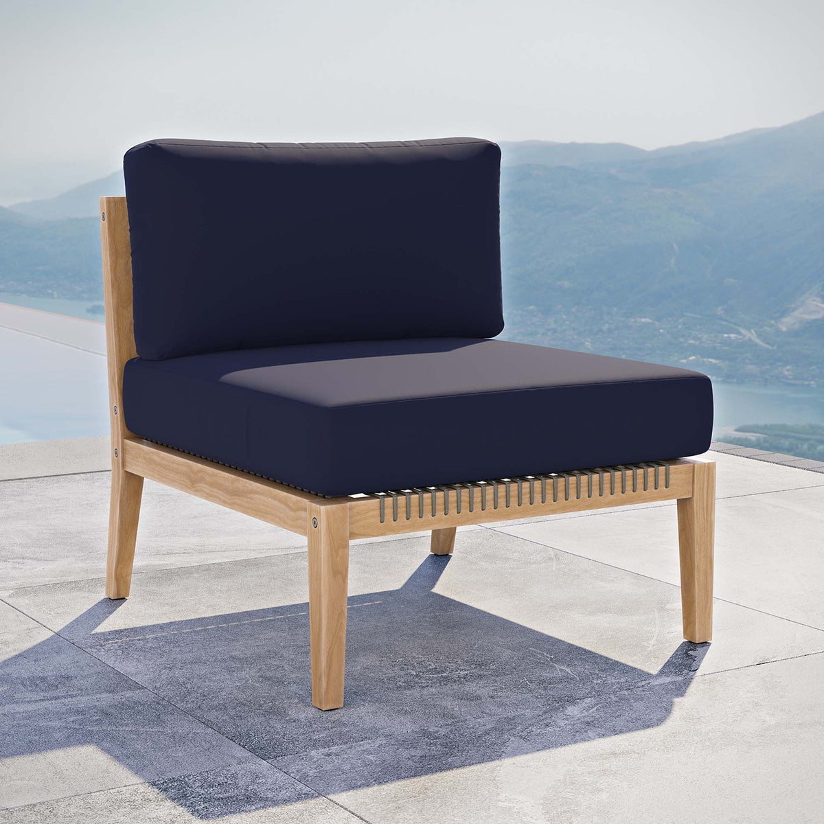 Clearwater Outdoor Patio Teak Wood Armless Chair - Gray Navy