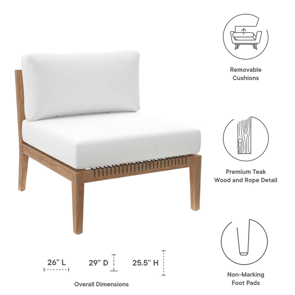 Clearwater Outdoor Patio Teak Wood Armless Chair - Gray White
