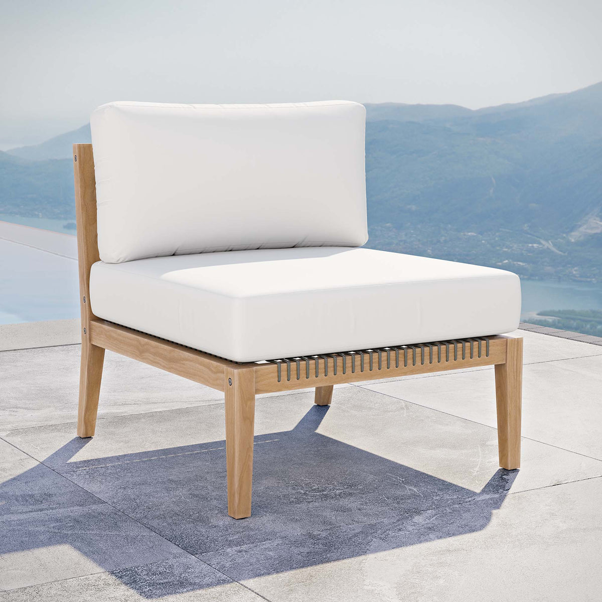 Clearwater Outdoor Patio Teak Wood Armless Chair - Gray White