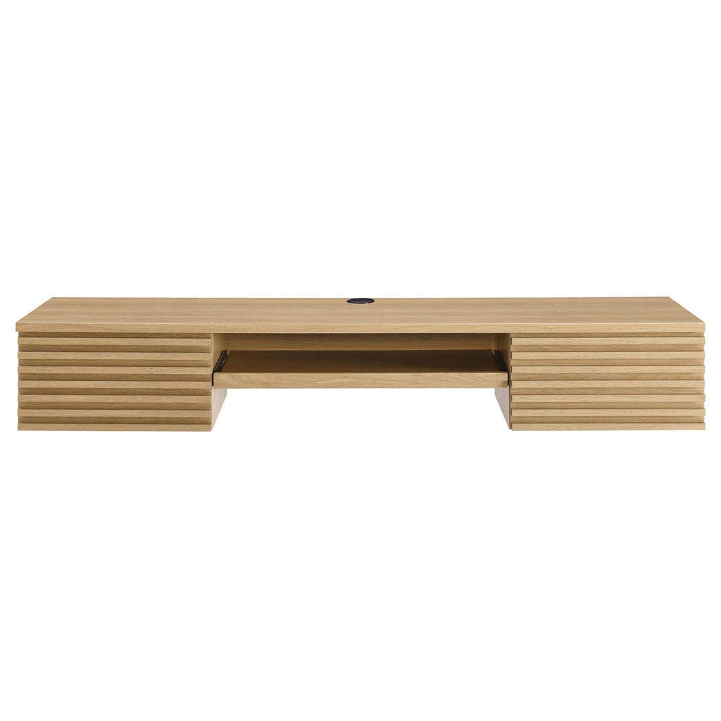 Render Wall Mount Wood Office Desk - Oak