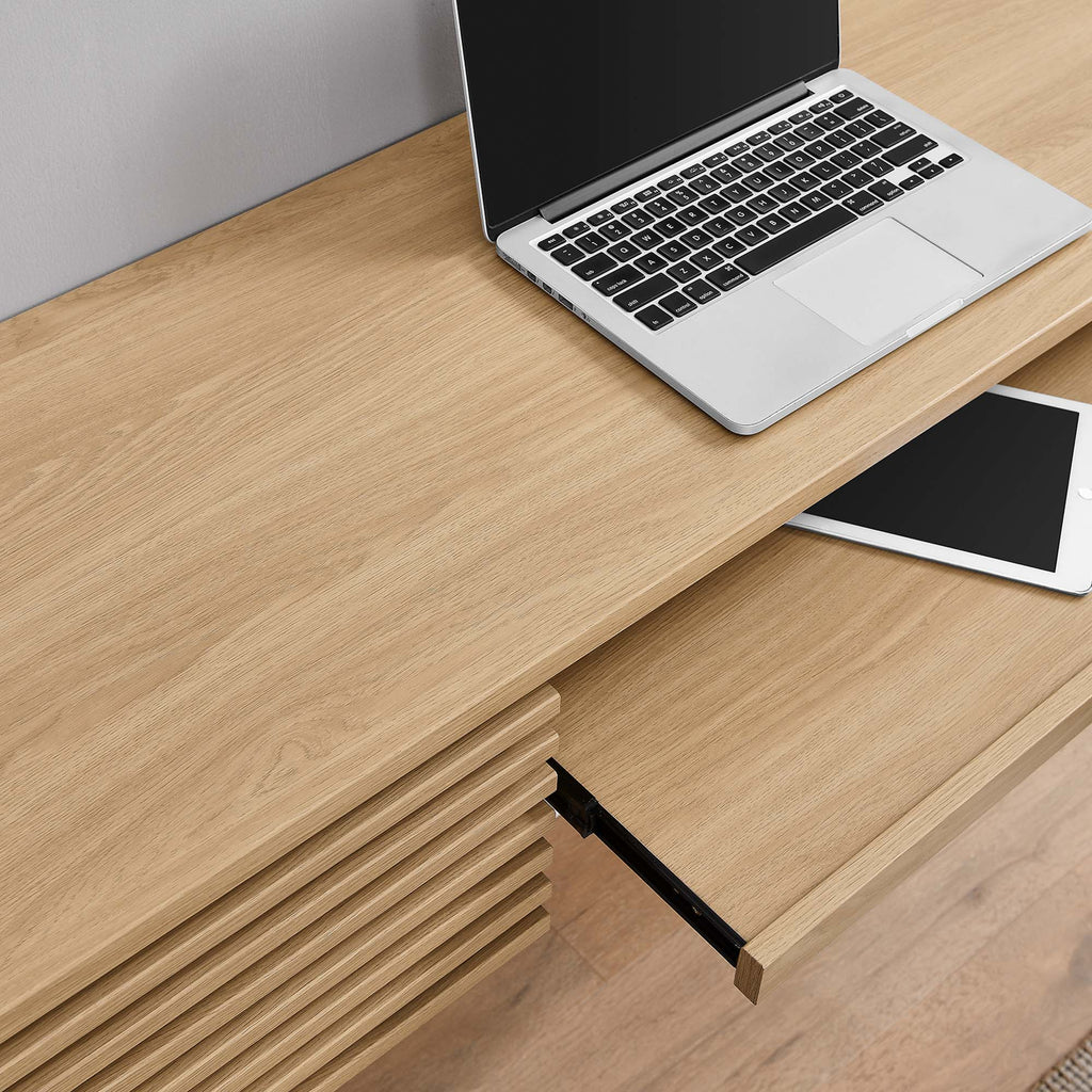 Render Wall Mount Wood Office Desk - Oak
