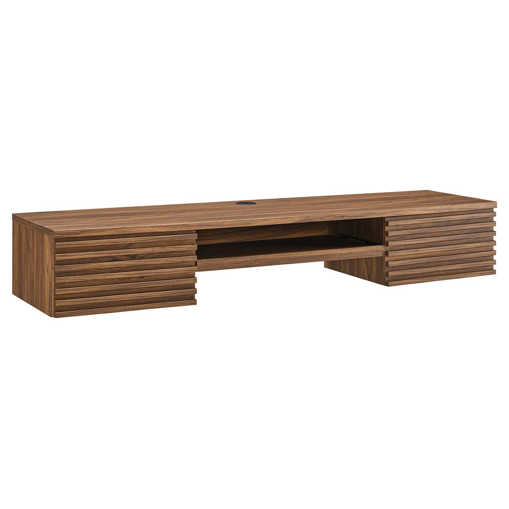 Render Wall Mount Wood Office Desk - Walnut