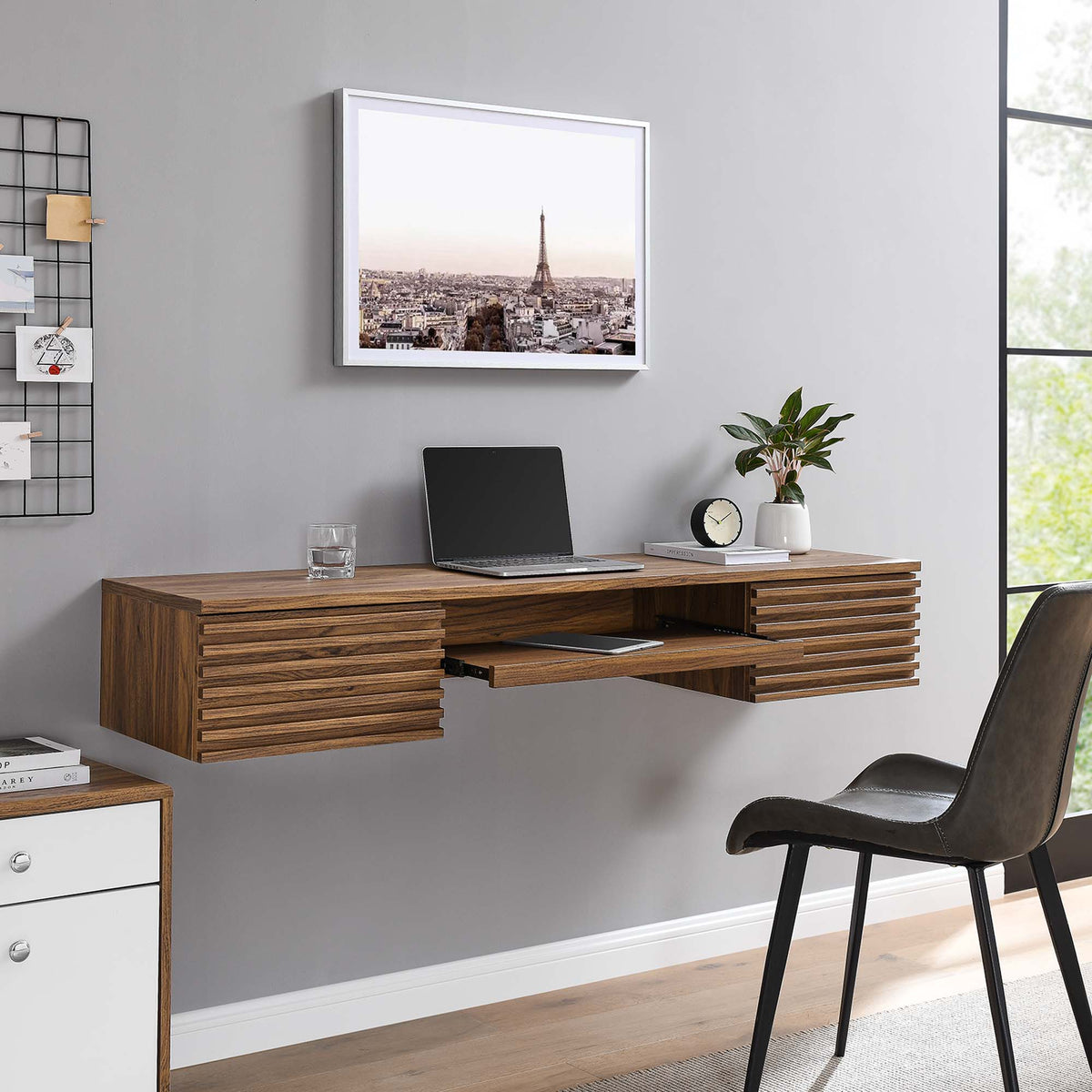 Render Wall Mount Wood Office Desk - Walnut