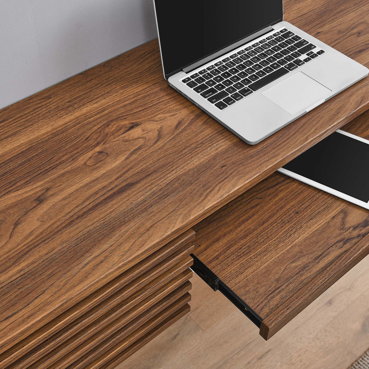 Render Wall Mount Wood Office Desk - Walnut