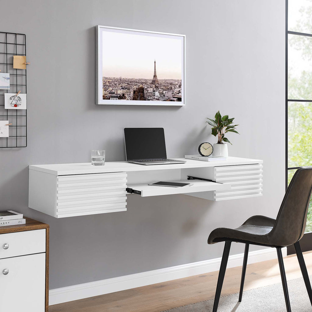 Render Wall Mount Wood Office Desk - White