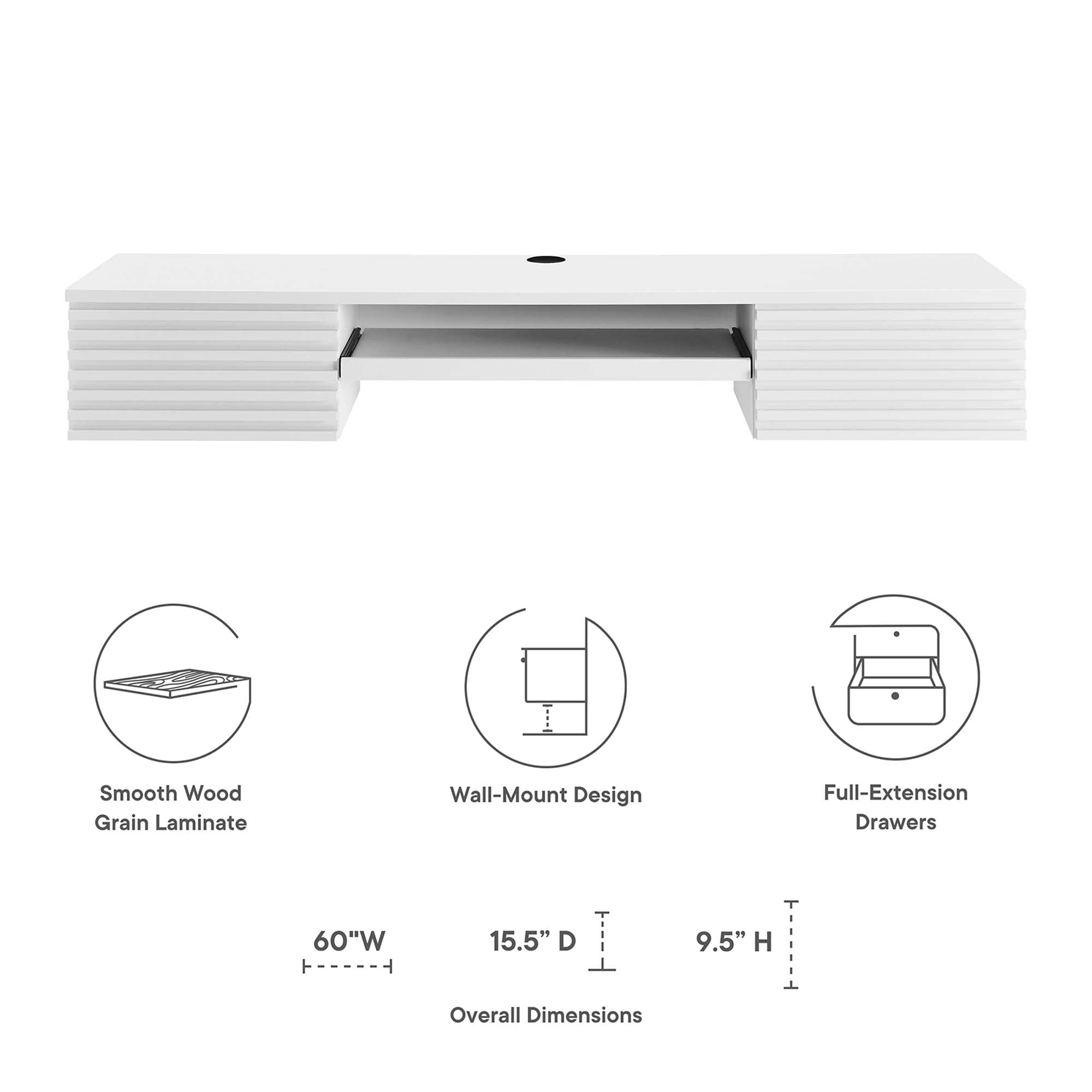 Render Wall Mount Wood Office Desk - White
