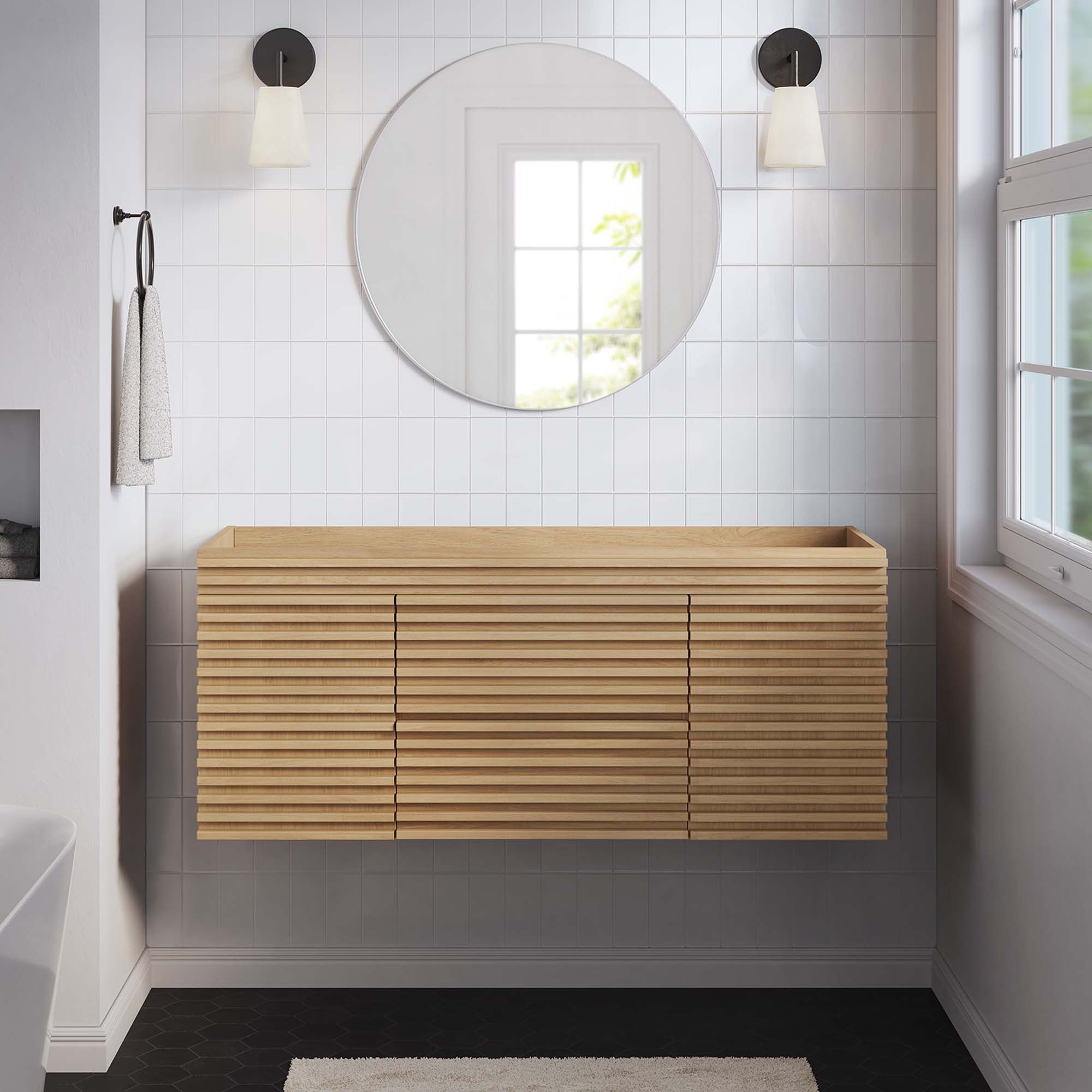 Render 48" Single Sink Compatible (Not Included) Bathroom Vanity Cabinet - Oak