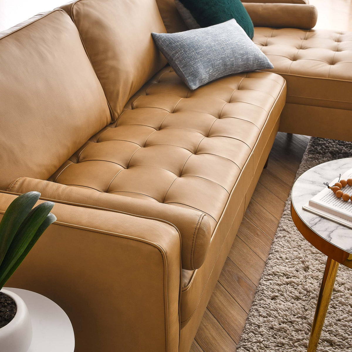Valour 98" Leather Sectional Sofa - Tan