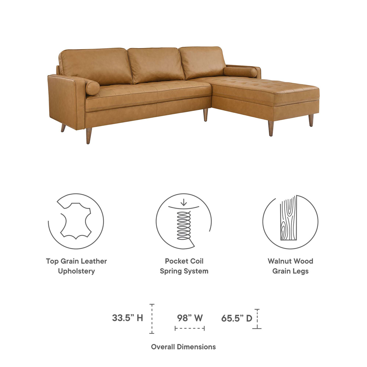 Valour 98" Leather Sectional Sofa - Tan