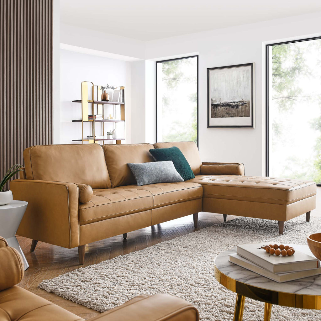 Valour 98" Leather Sectional Sofa - Tan