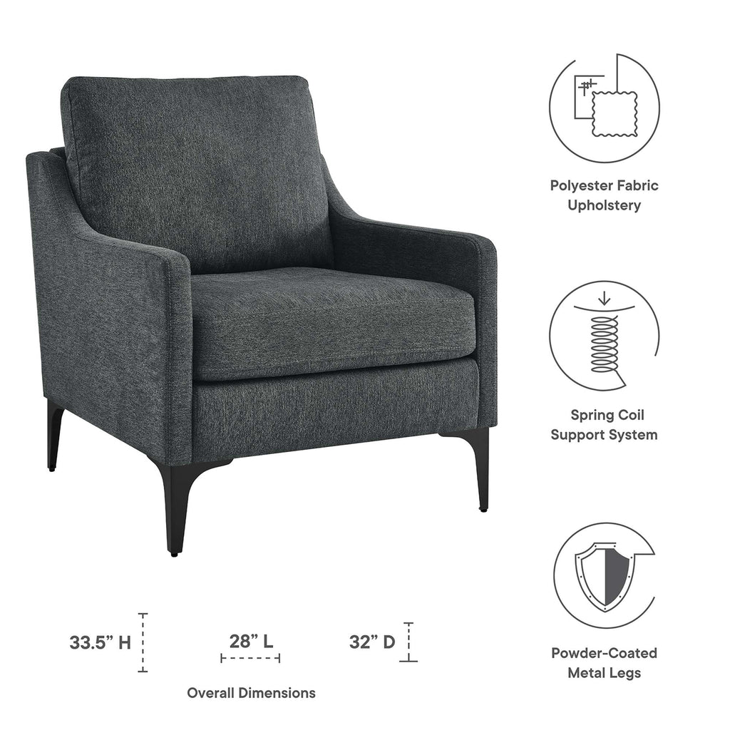 Corland Upholstered Fabric Armchair - Charcoal