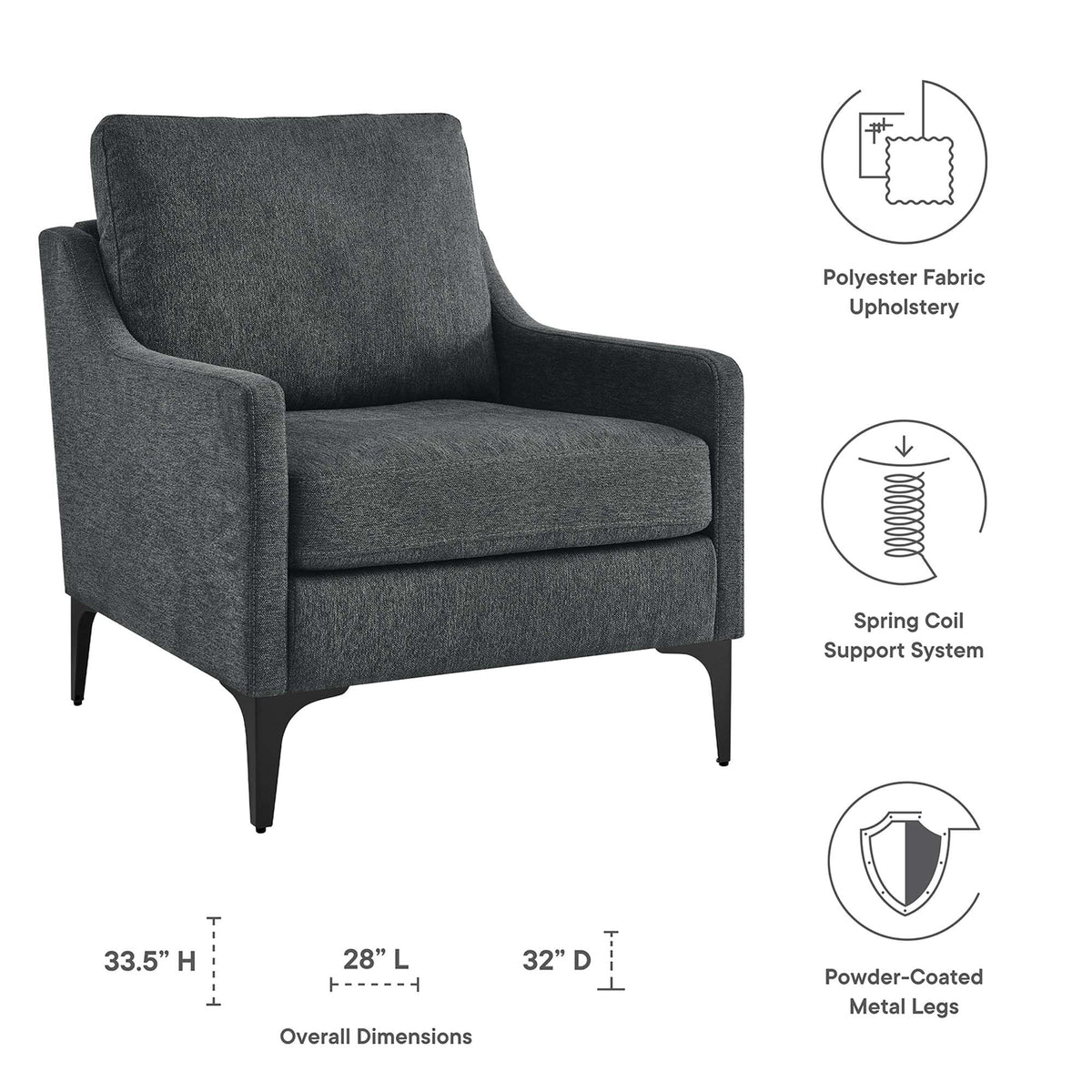 Corland Upholstered Fabric Armchair - Charcoal