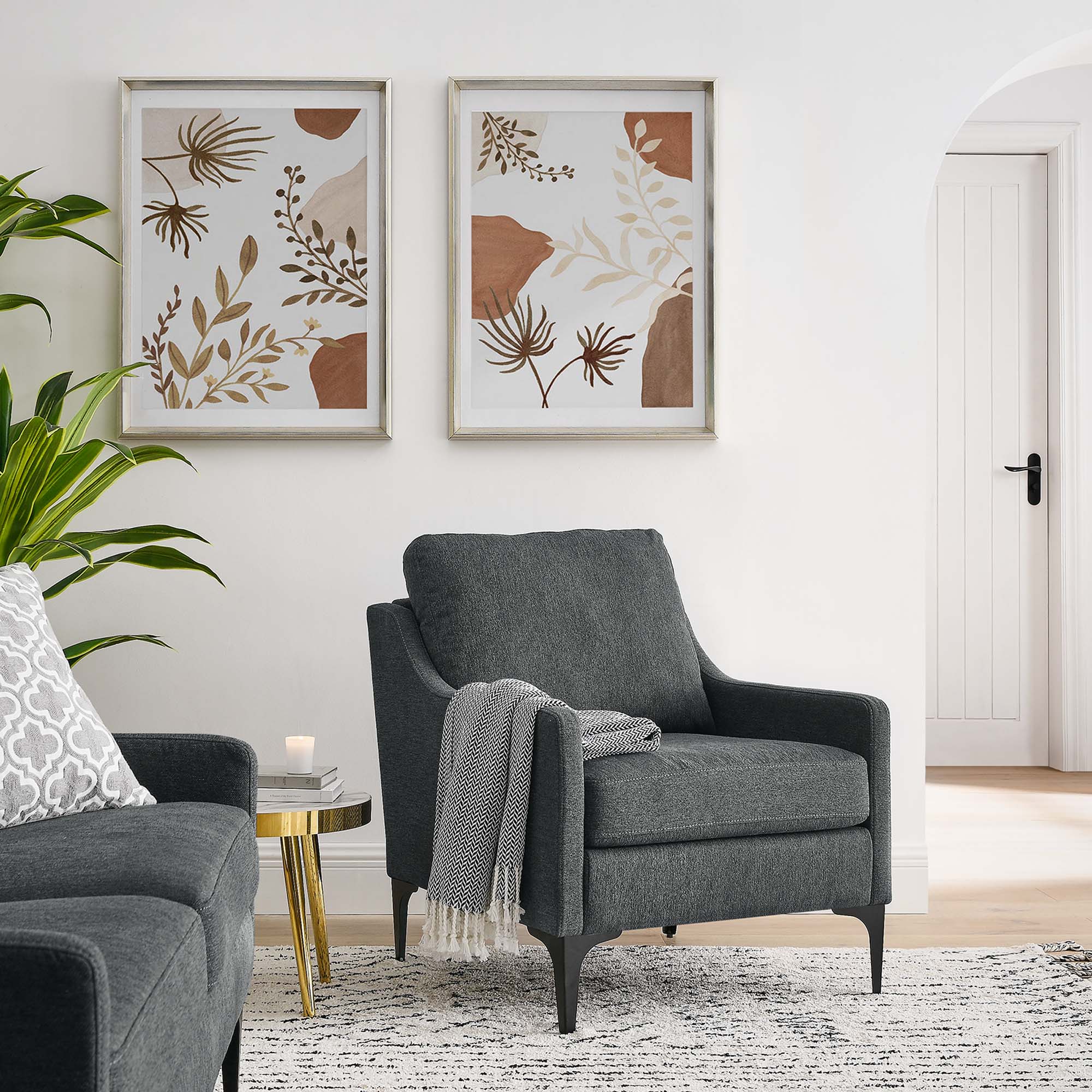 Corland Upholstered Fabric Armchair - Charcoal