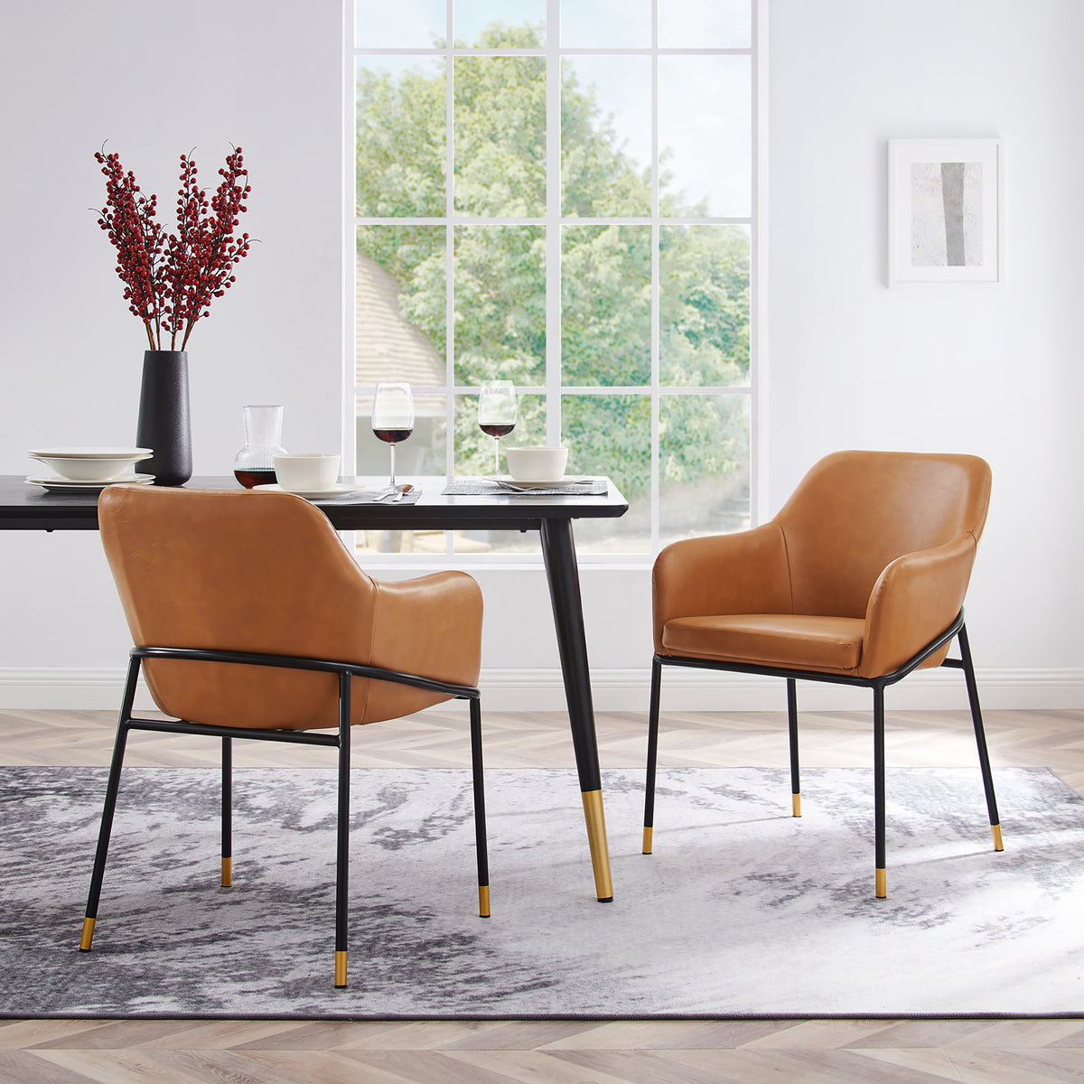 Jovi Vegan Leather Dining Chair Set of 2 - Black Tan
