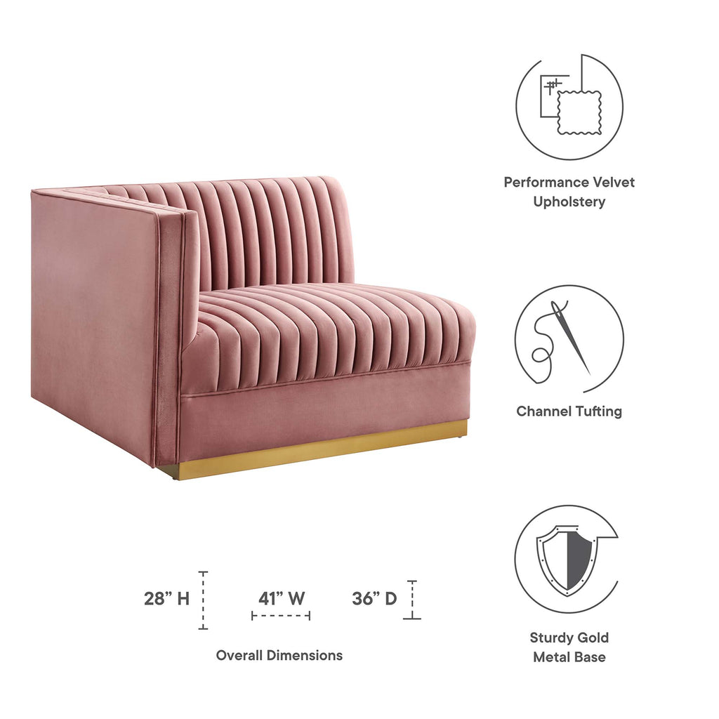 Sanguine Channel Tufted Performance Velvet Modular Sectional Sofa Left-Arm Chair - Dusty Rose