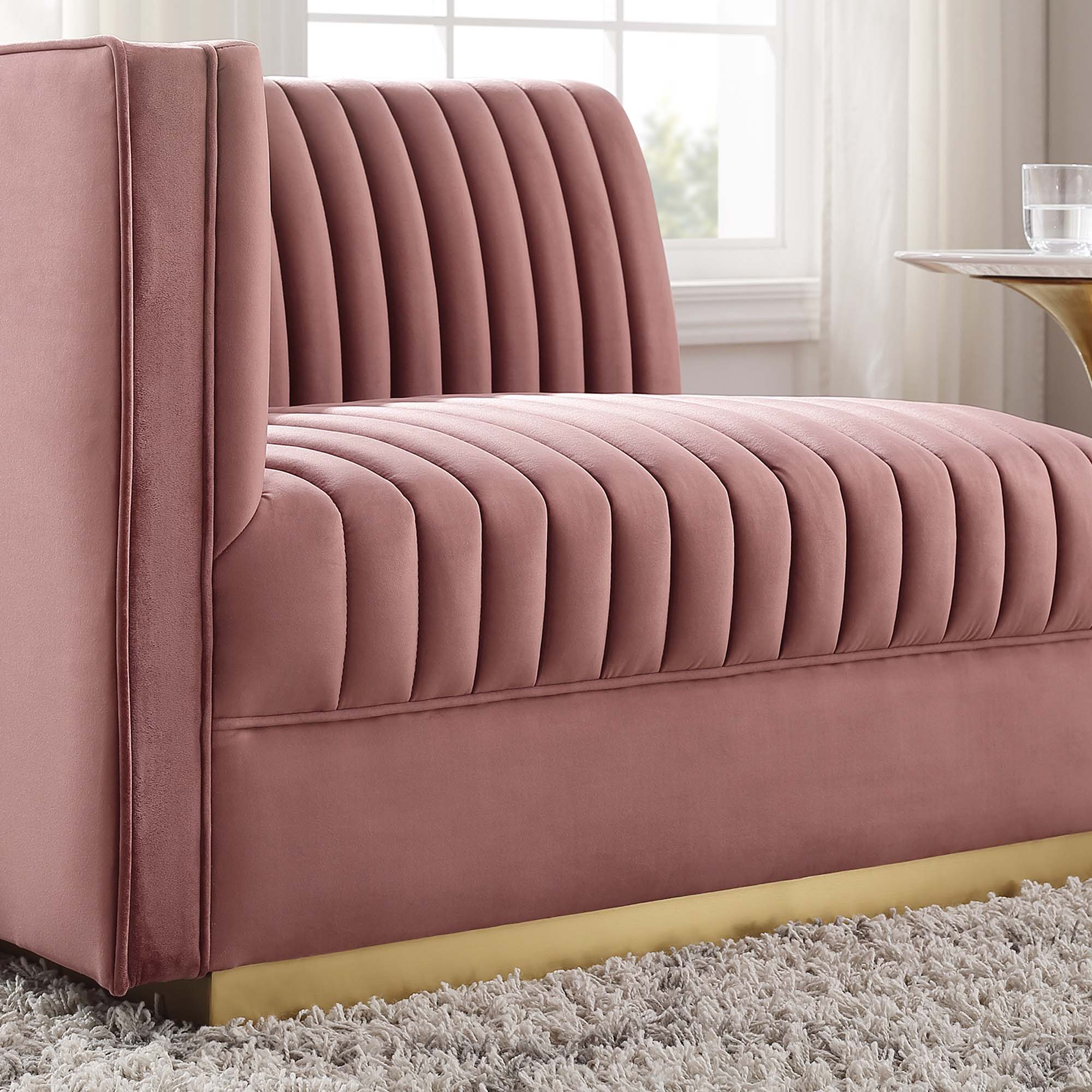 Sanguine Channel Tufted Performance Velvet Modular Sectional Sofa Left-Arm Chair - Dusty Rose