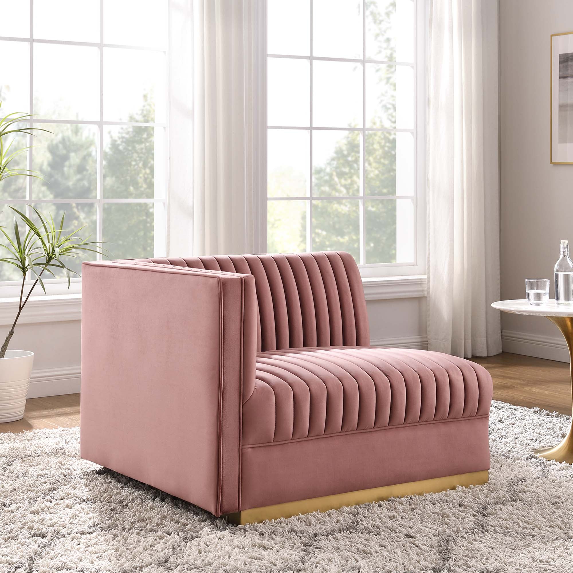 Sanguine Channel Tufted Performance Velvet Modular Sectional Sofa Left-Arm Chair - Dusty Rose