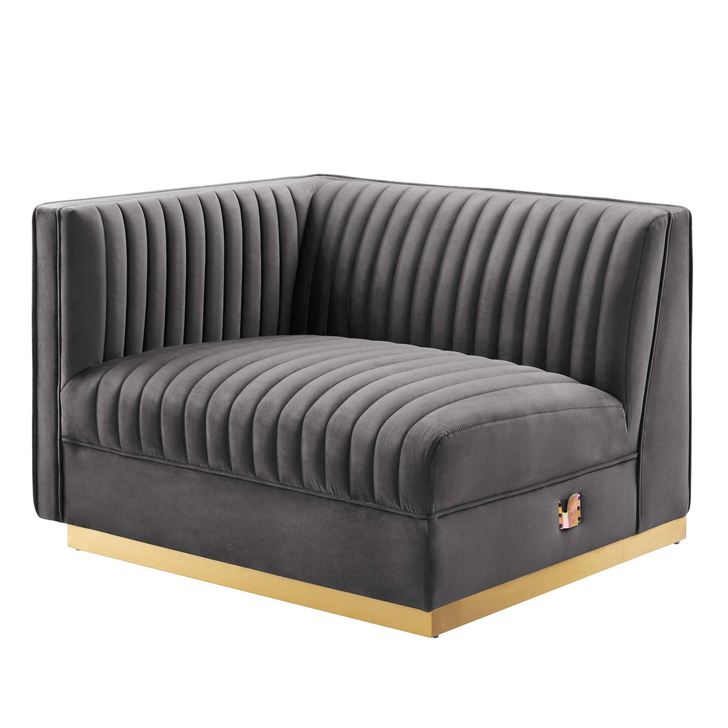 Sanguine Channel Tufted Performance Velvet Modular Sectional Sofa Left-Arm Chair - Gray