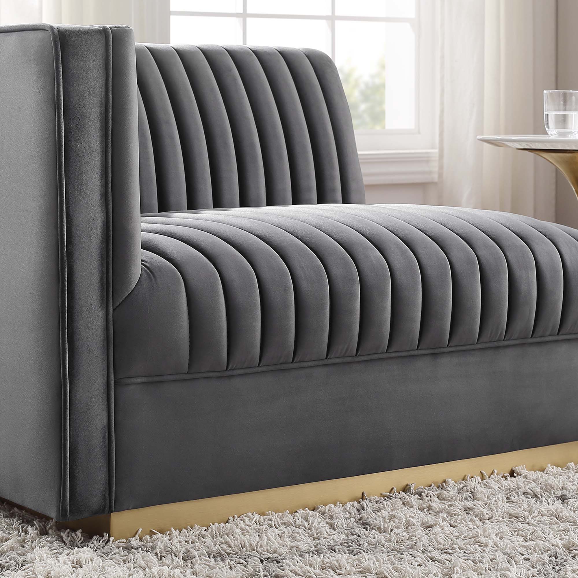 Sanguine Channel Tufted Performance Velvet Modular Sectional Sofa Left-Arm Chair - Gray