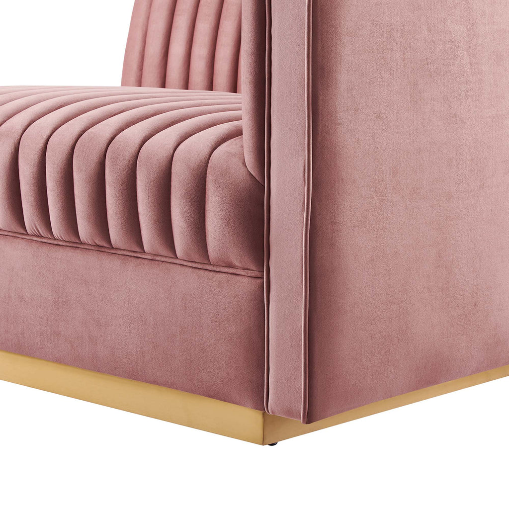 Sanguine Channel Tufted Performance Velvet Modular Sectional Sofa Right-Arm Chair - Dusty Rose