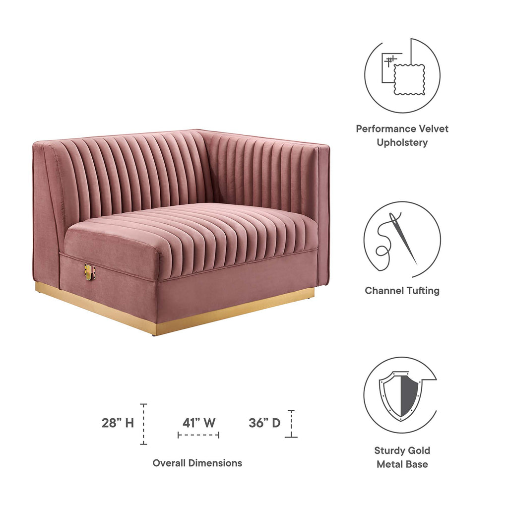 Sanguine Channel Tufted Performance Velvet Modular Sectional Sofa Right-Arm Chair - Dusty Rose