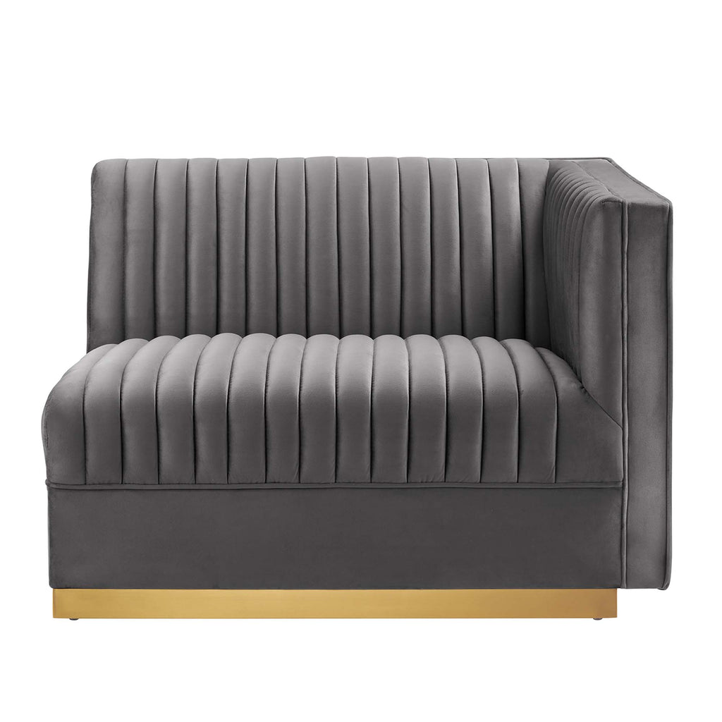 Sanguine Channel Tufted Performance Velvet Modular Sectional Sofa Right-Arm Chair - Gray