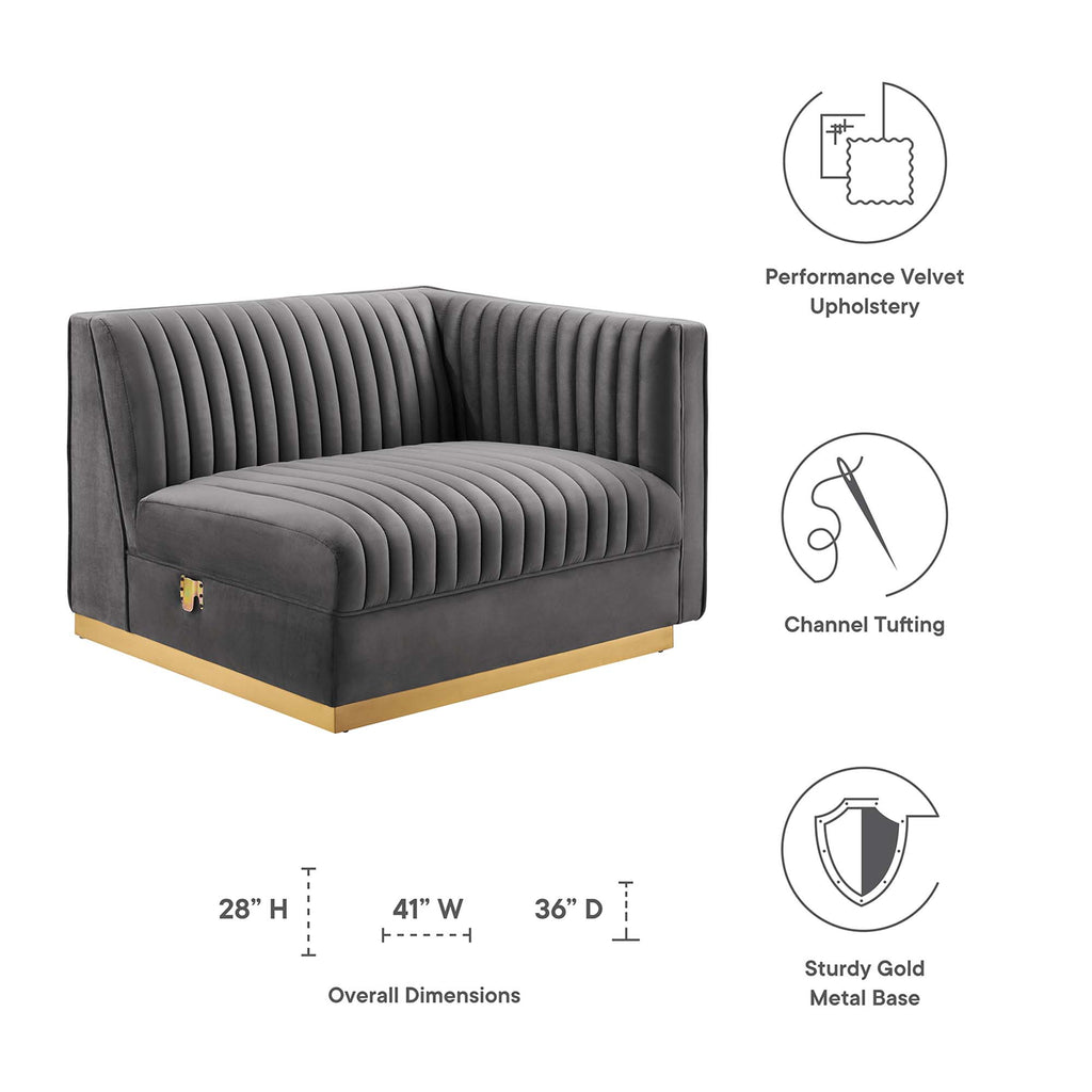 Sanguine Channel Tufted Performance Velvet Modular Sectional Sofa Right-Arm Chair - Gray