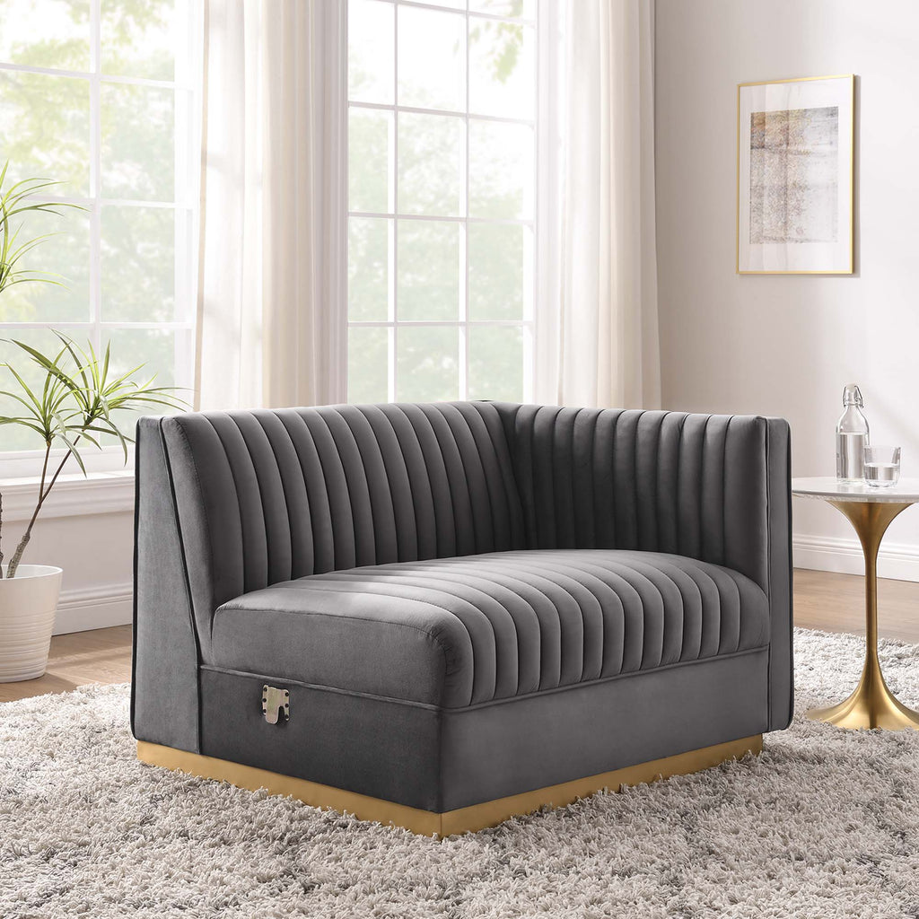 Sanguine Channel Tufted Performance Velvet Modular Sectional Sofa Right-Arm Chair - Gray