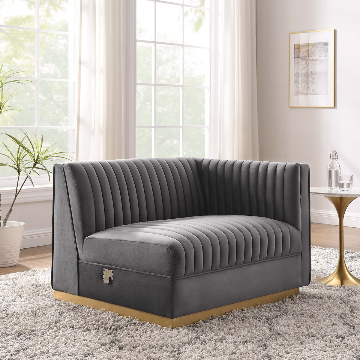 Sanguine Channel Tufted Performance Velvet Modular Sectional Sofa Right-Arm Chair - Gray