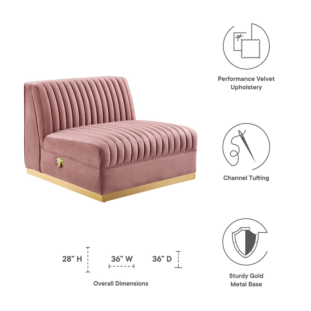 Sanguine Channel Tufted Performance Velvet Modular Sectional Sofa Armless Chair - Dusty Rose