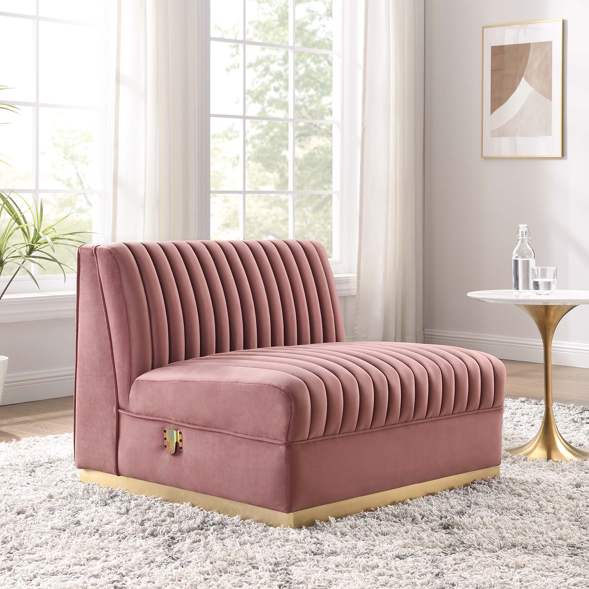 Sanguine Channel Tufted Performance Velvet Modular Sectional Sofa Armless Chair - Dusty Rose