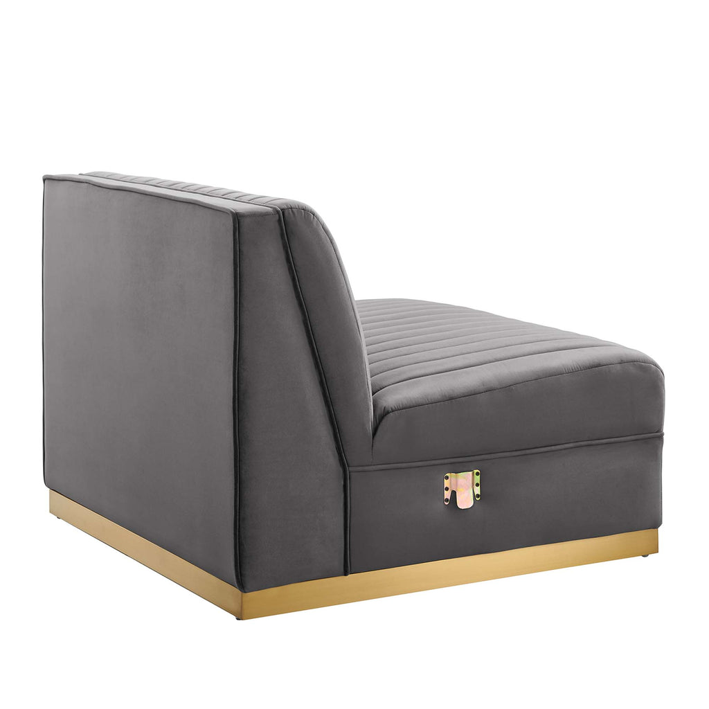 Sanguine Channel Tufted Performance Velvet Modular Sectional Sofa Armless Chair - Gray