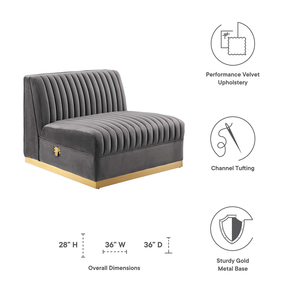 Sanguine Channel Tufted Performance Velvet Modular Sectional Sofa Armless Chair - Gray