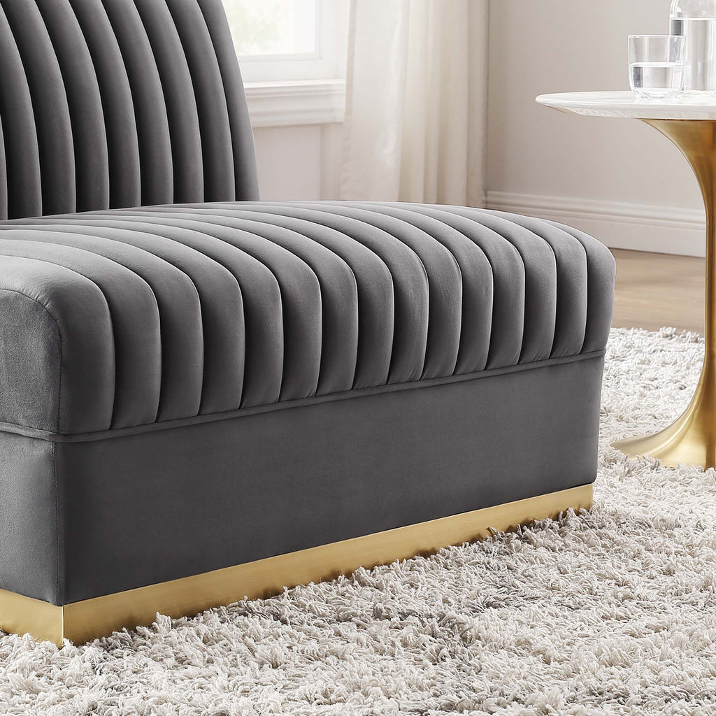 Sanguine Channel Tufted Performance Velvet Modular Sectional Sofa Armless Chair - Gray