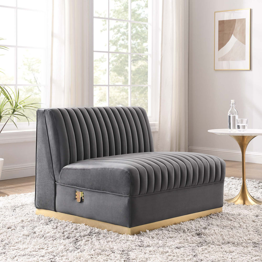 Sanguine Channel Tufted Performance Velvet Modular Sectional Sofa Armless Chair - Gray