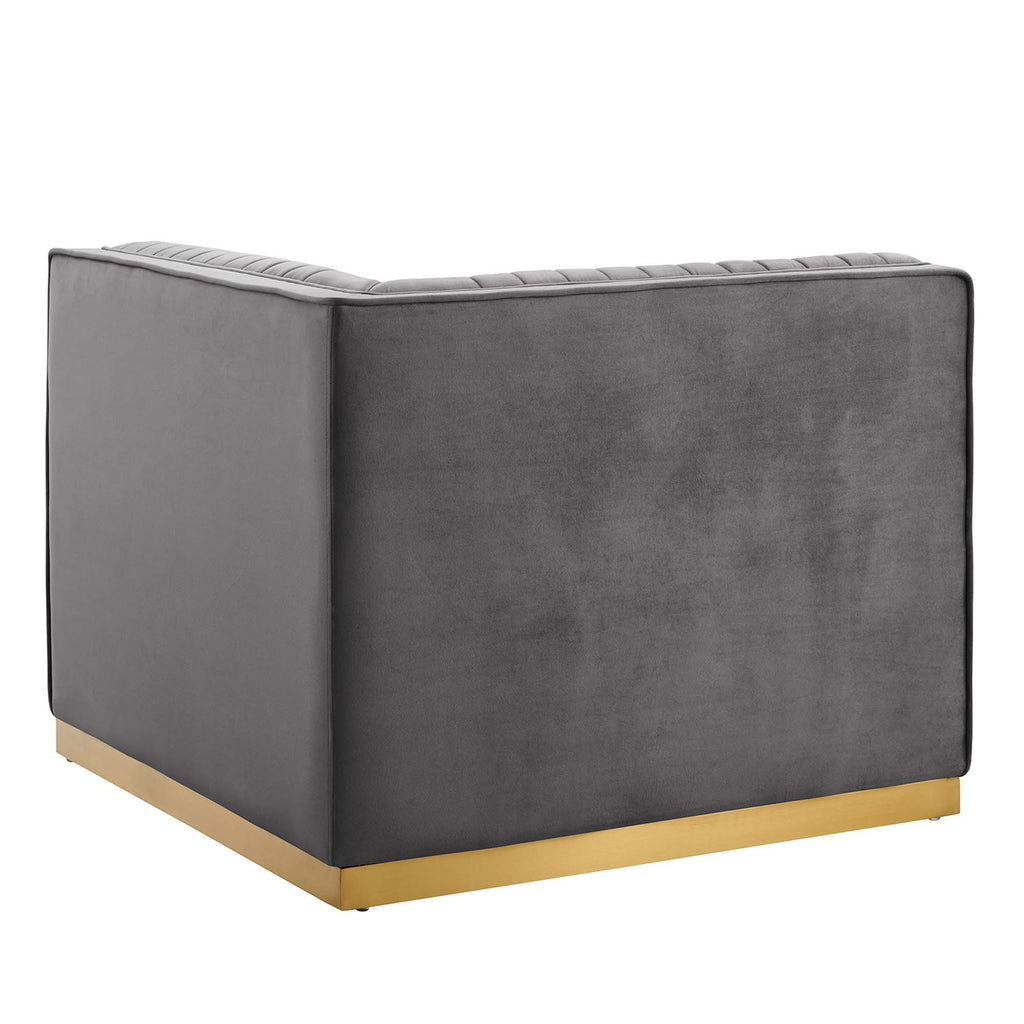 Sanguine Channel Tufted Performance Velvet Modular Sectional Sofa Right Corner Chair - Gray