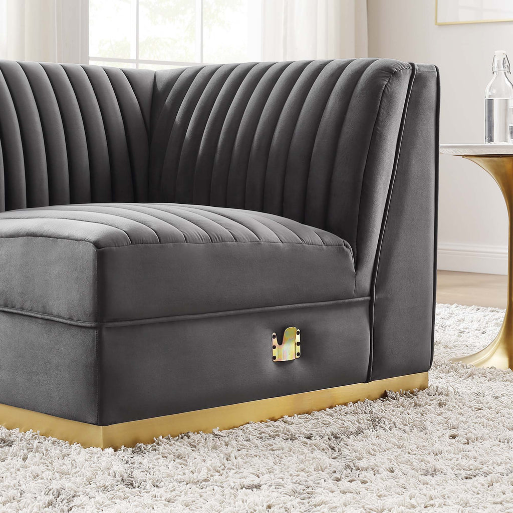 Sanguine Channel Tufted Performance Velvet Modular Sectional Sofa Right Corner Chair - Gray