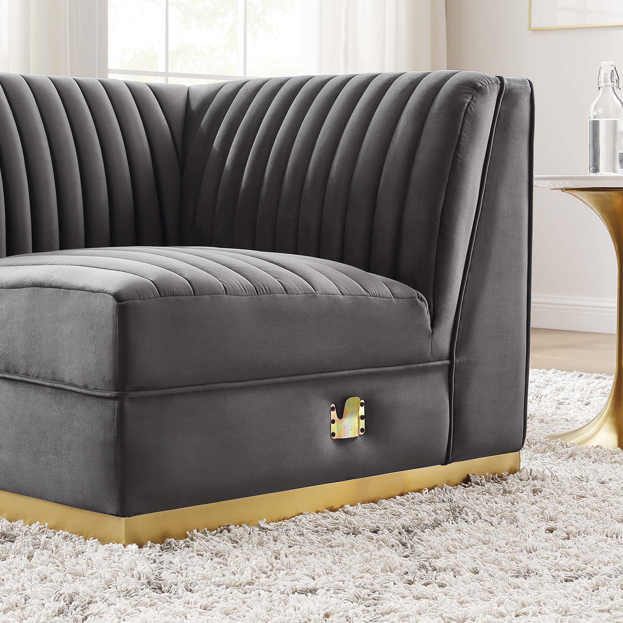 Sanguine Channel Tufted Performance Velvet Modular Sectional Sofa Right Corner Chair - Gray