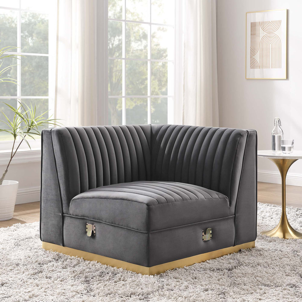 Sanguine Channel Tufted Performance Velvet Modular Sectional Sofa Right Corner Chair - Gray