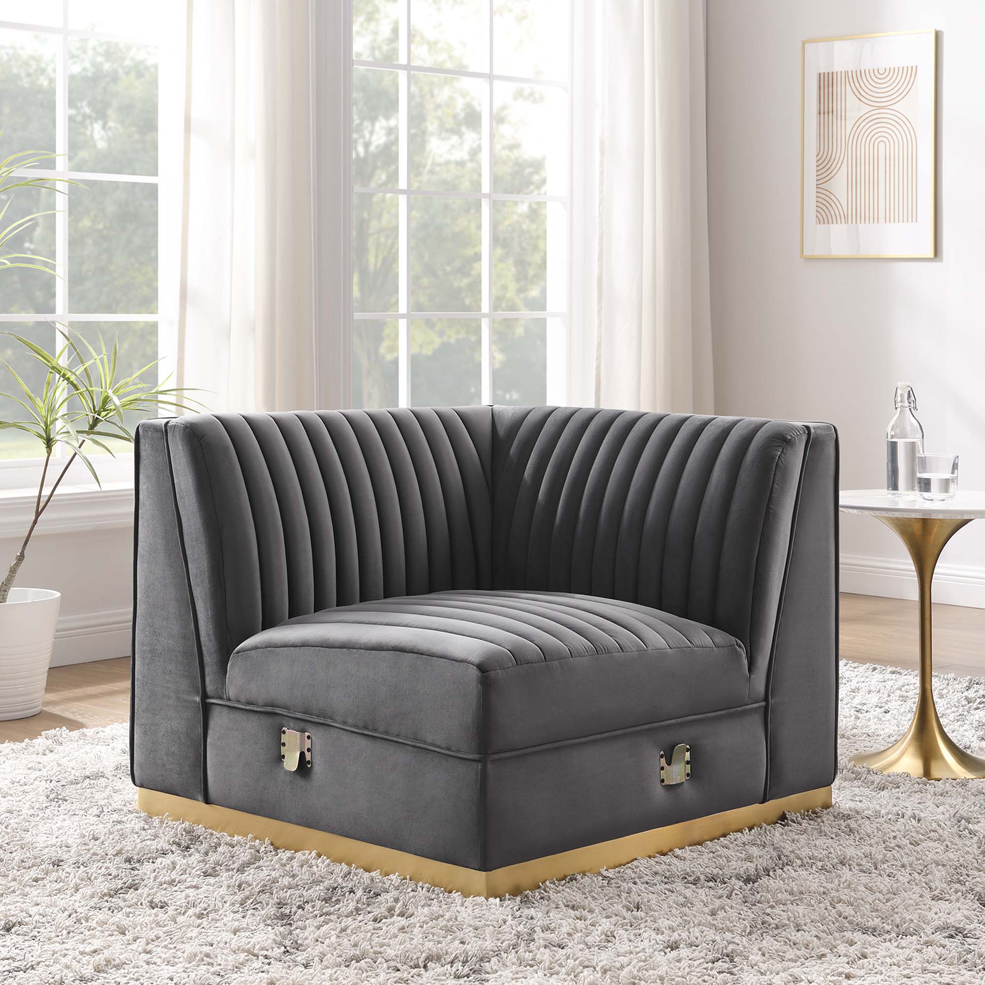 Sanguine Channel Tufted Performance Velvet Modular Sectional Sofa Right Corner Chair - Gray