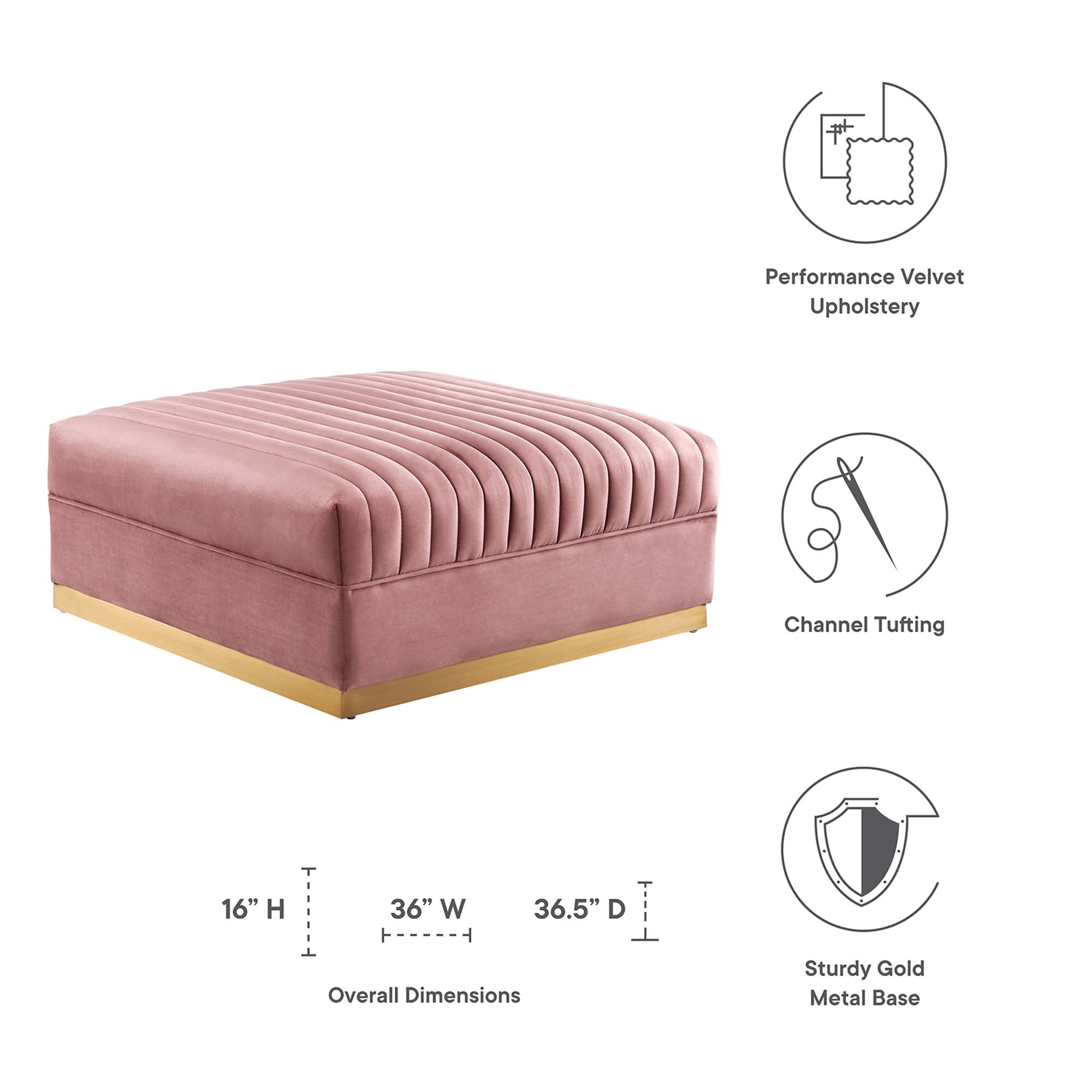 Sanguine Channel Tufted Performance Velvet Modular Sectional Sofa Ottoman - Dusty Rose