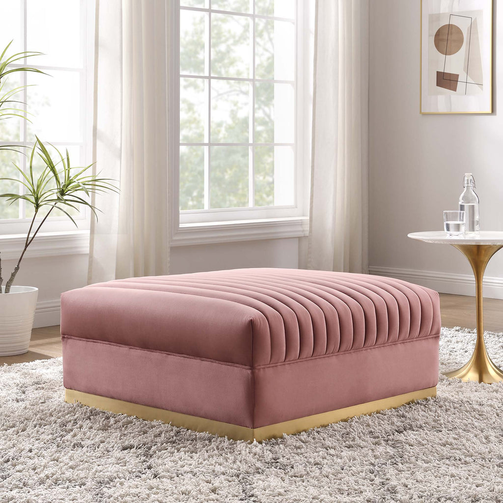 Sanguine Channel Tufted Performance Velvet Modular Sectional Sofa Ottoman - Dusty Rose