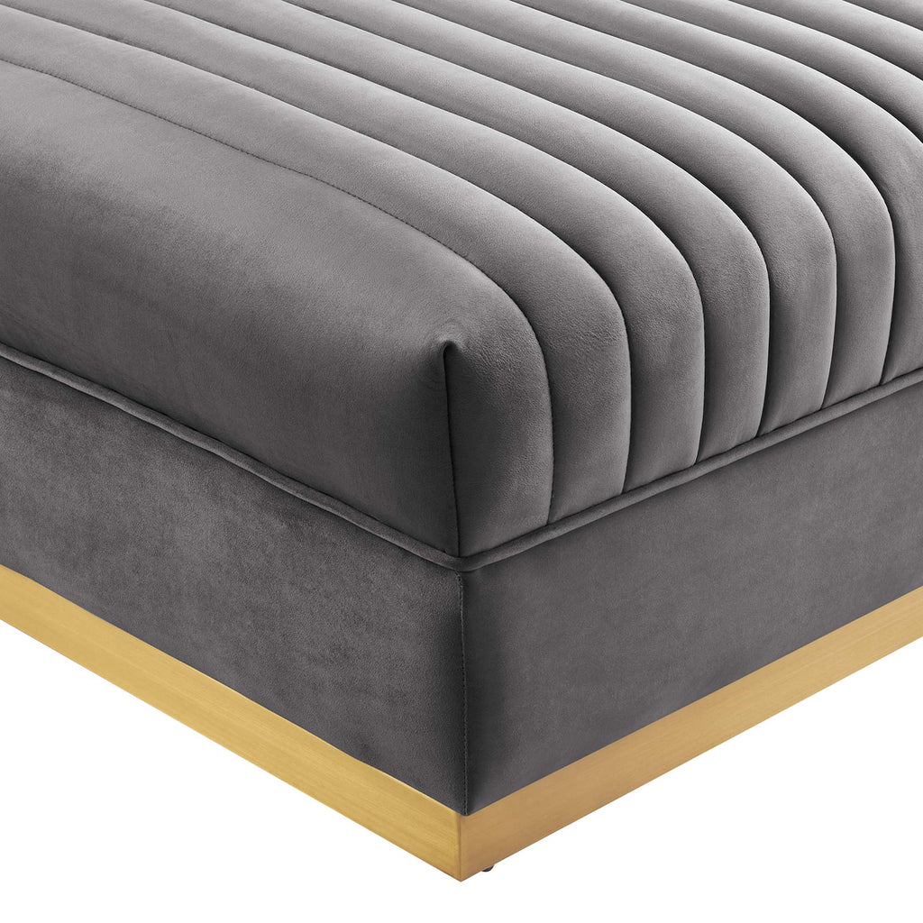 Sanguine Channel Tufted Performance Velvet Modular Sectional Sofa Ottoman - Gray
