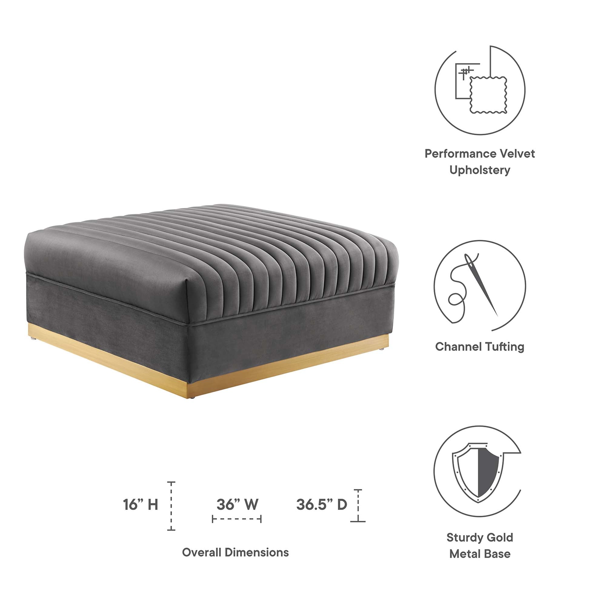 Sanguine Channel Tufted Performance Velvet Modular Sectional Sofa Ottoman - Gray