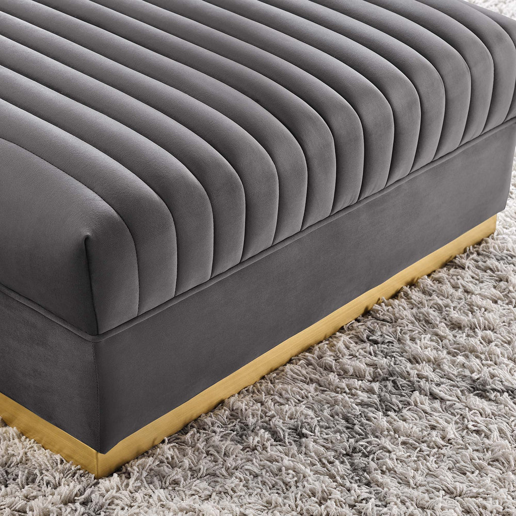Sanguine Channel Tufted Performance Velvet Modular Sectional Sofa Ottoman - Gray