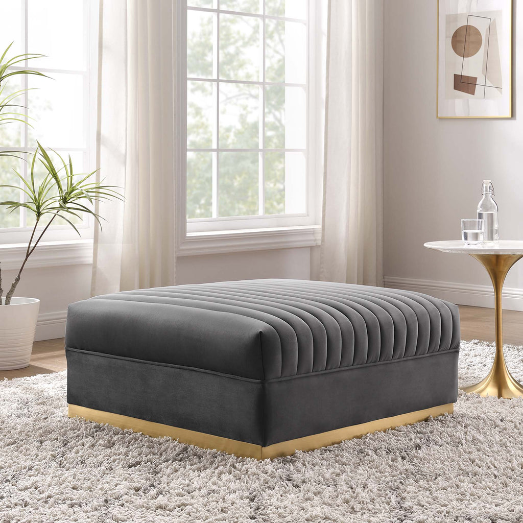 Sanguine Channel Tufted Performance Velvet Modular Sectional Sofa Ottoman - Gray