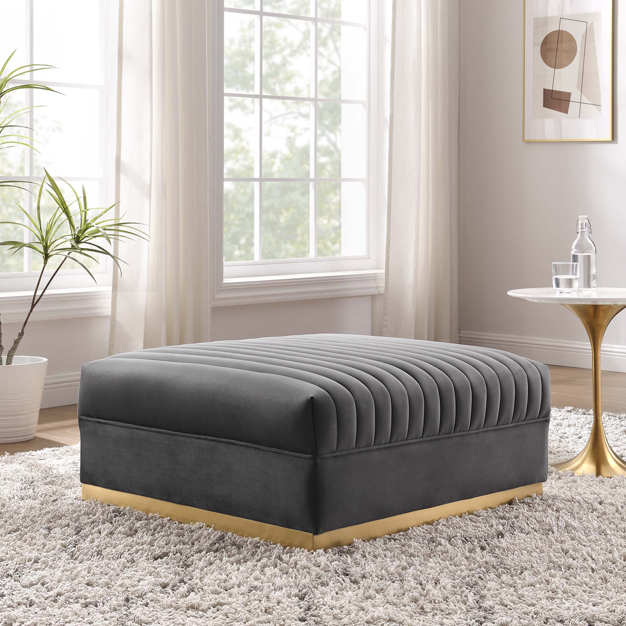 Sanguine Channel Tufted Performance Velvet Modular Sectional Sofa Ottoman - Gray